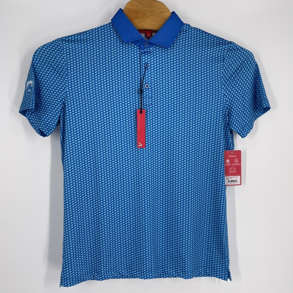 Redvanly Mens Blue Geometric Chevron PUREpoly Golf Polo Shirt Size XL - Picture 5 of 14